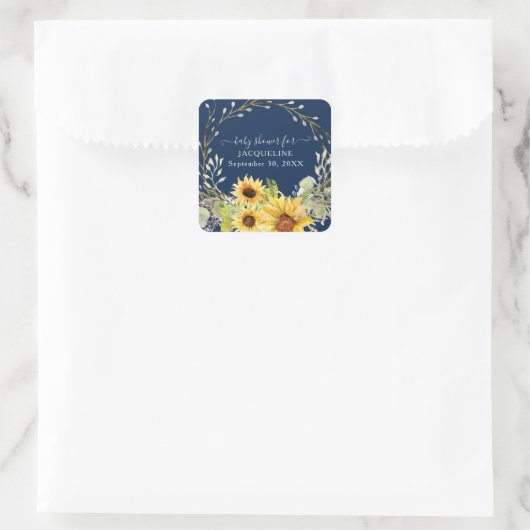 ひまわりフローラリースネイビーイエローベビーシャワー スクエアシール (バッグ)