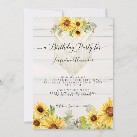 ひまわりフローラリーフマクラメボホバースデーパーティー 招待状 (正面)