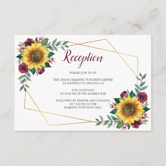 ひまわりフローラ幾何学的ウェディングレセプション エンクロージャーカード (正面)