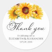 ひまわりフローラ感謝してい秋の結婚式ユーステッカー ラウンドシール (正面)