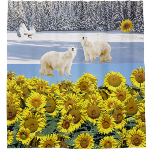 ひまわりフローラ極熊シャワーカーテン シャワーカーテン (正面)