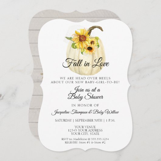 ひまわりフローラ水彩かぼちゃ赤ちゃんシャワー 招待状 (正面/裏面)