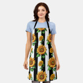 ひまわりフローラ白黒ストライプ エプロン (着用した状態)