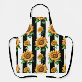 ひまわりフローラ白黒ストライプ エプロン