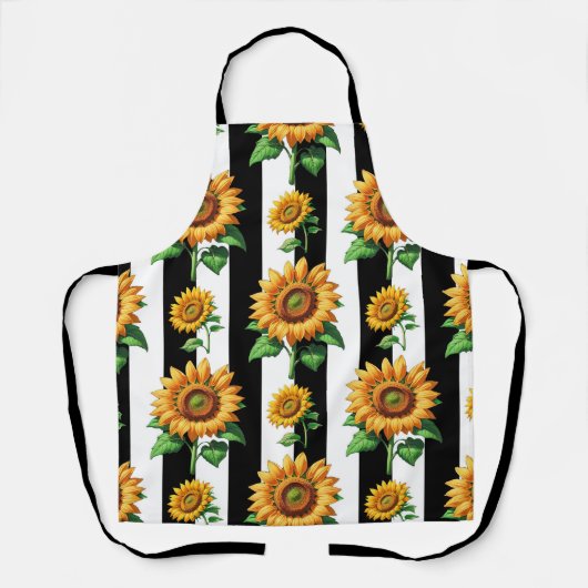 ひまわりフローラ白黒ストライプ エプロン (正面)