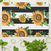 ひまわりフローラ白黒ストライプ キッチンタオル (折り畳み)