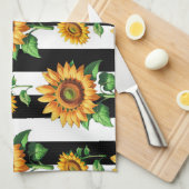 ひまわりフローラ白黒ストライプ キッチンタオル (四つ折り)