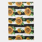 ひまわりフローラ白黒ストライプ キッチンタオル (縦)