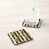 ひまわりフローラ白黒ストライプ コースター (右側)