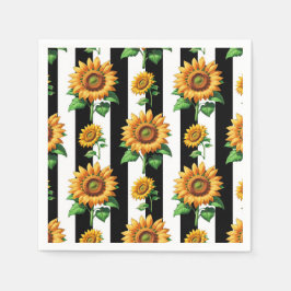 ひまわりフローラ白黒ストライプ スタンダードカクテルナプキン