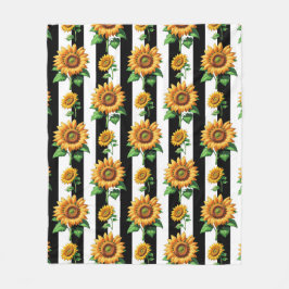 ひまわりフローラ白黒ストライプ フリースブランケット