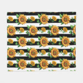 ひまわりフローラ白黒ストライプ フリースブランケット (正面(横))