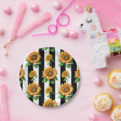 ひまわりフローラ白黒ストライプ ペーパープレート (パーティー)