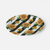 ひまわりフローラ白黒ストライプ ペーパープレート (アングル)