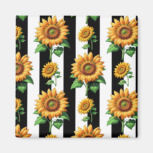 ひまわりフローラ白黒ストライプ マグネット (正面)