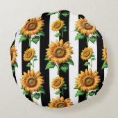 ひまわりフローラ白黒ストライプ ラウンドクッション (裏面)