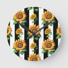 ひまわりフローラ白黒ストライプ ラウンド壁時計