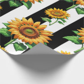 ひまわりフローラ白黒ストライプ ラッピングペーパー (角)