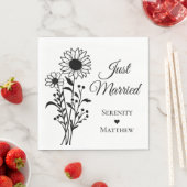 ひまわりフローラ白黒結婚たった今結婚しました スタンダードランチョンナプキン (インサイチュ)