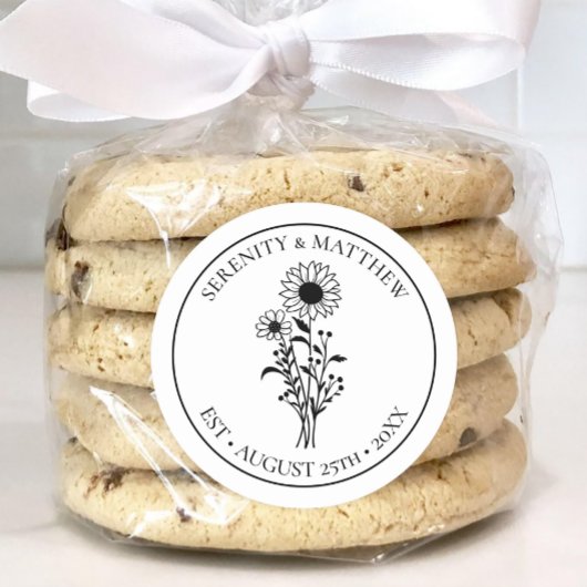 ひまわりフローラ白黒結婚たった今結婚しました ラウンドシール