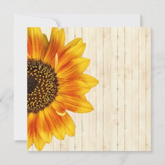 ひまわりフローラ素朴黄結婚色の木材 招待状 (裏面)