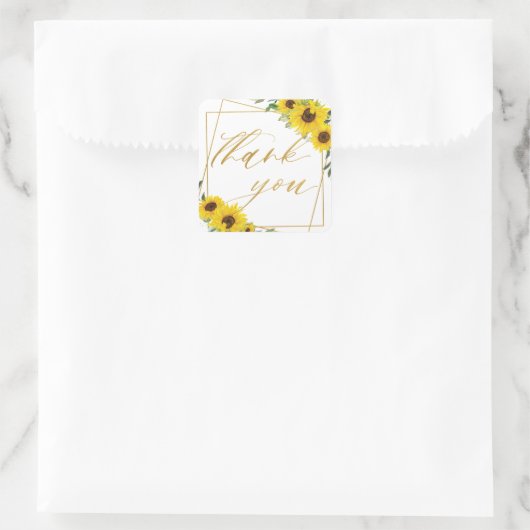 ひまわりフローラ結婚の金ゴールド幾何学感謝 スクエアシール (バッグ)