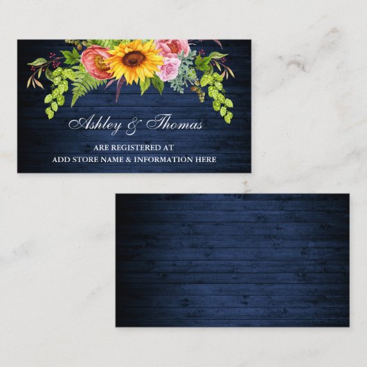 ひまわりフローラ結婚ブルーのレジストリ挿入カード エンクロージャーカード (正面/裏面)
