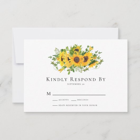 ひまわりフローラ結婚式RSVPカード ノートカード (正面)