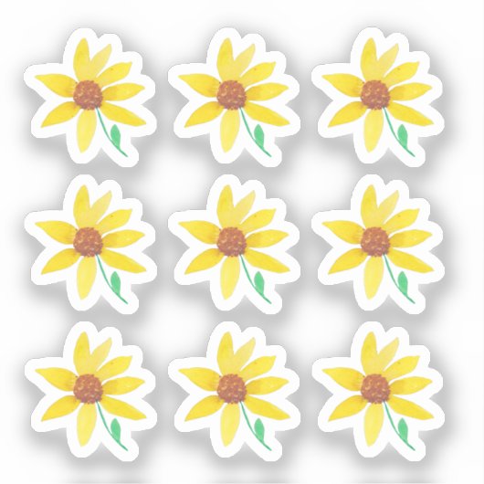 ひまわりフローラ絵を描手水色 シール (正面)