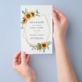 ひまわりフローラ緑の幾何学日付を保存 チラシ (ハンドル)