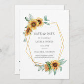 ひまわりフローラ金ゴールドエフェクト幾何素朴 セーブザデート (正面/裏面)