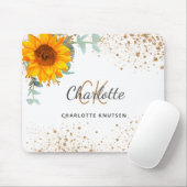 ひまわりフローラ金ゴールドグリッターモノグラム名 マウスパッド (マウス)