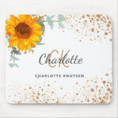 ひまわりフローラ金ゴールドグリッターモノグラム名 マウスパッド (正面)