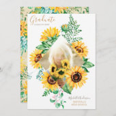 ひまわりフローラ金ゴールド写真卒業 案内状 (正面/裏面)