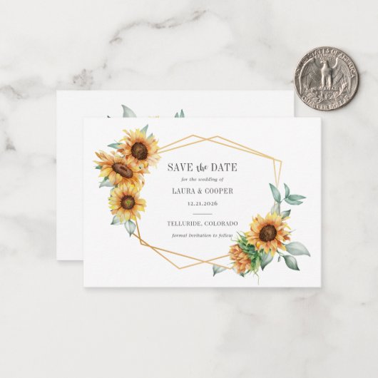 ひまわりフローラ金ゴールド効果幾何学枠救 ノートカード (正面/裏面インサイチュ)