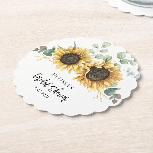 ひまわりフローラ開花スクリプトブライダルシャワー ペーパーコースター (アングル)