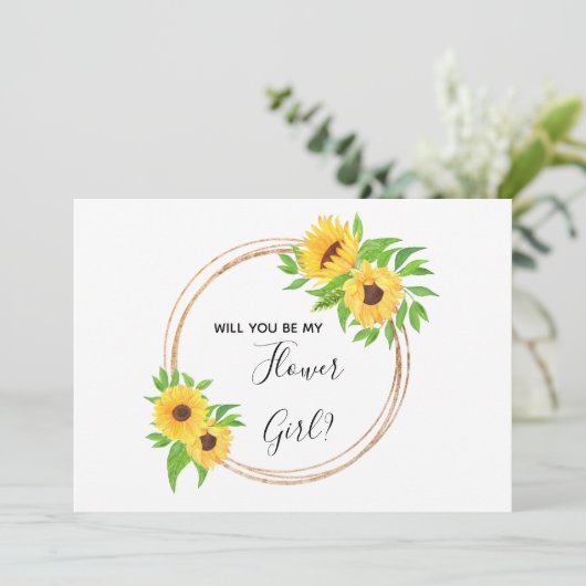 ひまわりフローラ黄色が私の花の女の子 招待状 (スタンド正面)