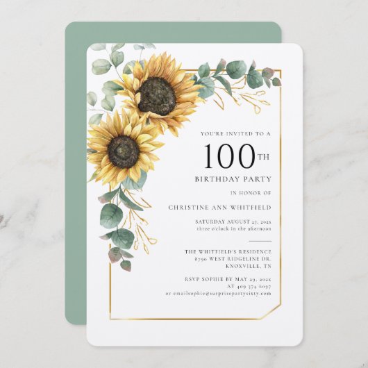 ひまわりフローラ100誕生日 招待状 (正面/裏面)