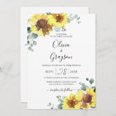 ひまわりフローラQRコードRSVPすべて結婚の 招待状 (正面/裏面)