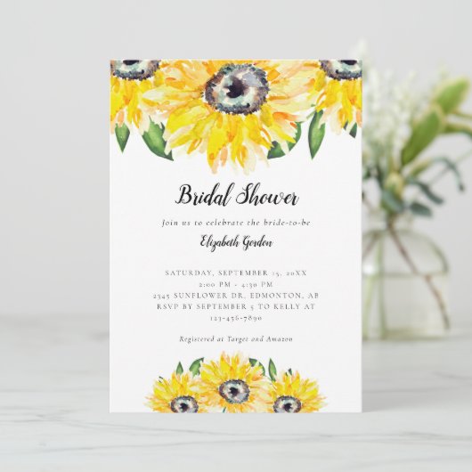 ひまわりブライダルシャワーエレガントウォーターカラーシック 招待状 (スタンド正面)