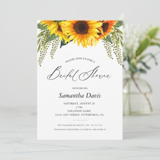 ひまわりブライダルシャワーエレガントスクリプト 招待状 (スタンド正面)