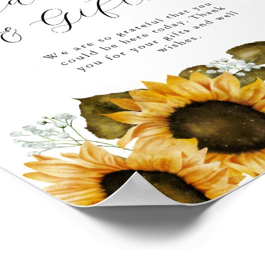 ひまわりブライダルシャワーカードとギフトサイン ポスター (角)