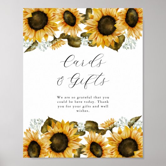 ひまわりブライダルシャワーカードとギフトサイン ポスター (正面)