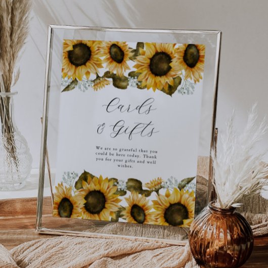 ひまわりブライダルシャワーカードとギフトサイン ポスター
