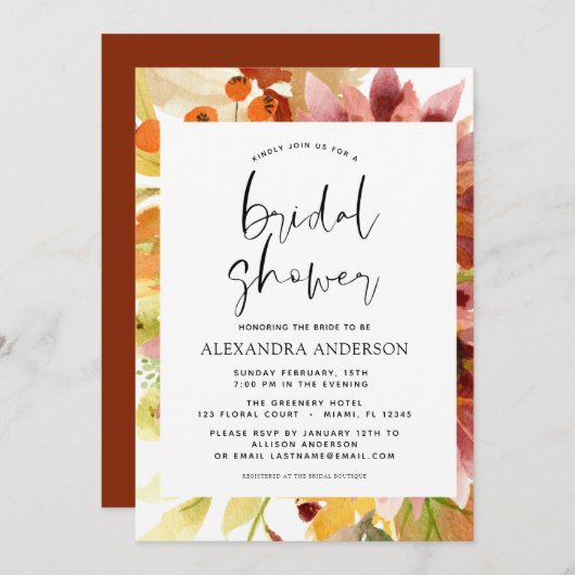 ひまわりブライダルシャワーブルゴーニュフローラ 招待状 (正面/裏面)