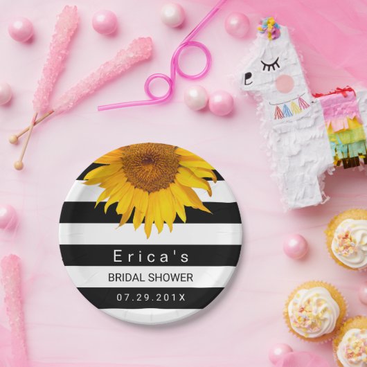 ひまわりブライダルシャワーモダン白黒ストライプ ペーパープレート (パーティー)