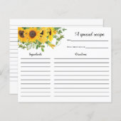 ひまわりブライダルシャワーレシピカード (正面/裏面)