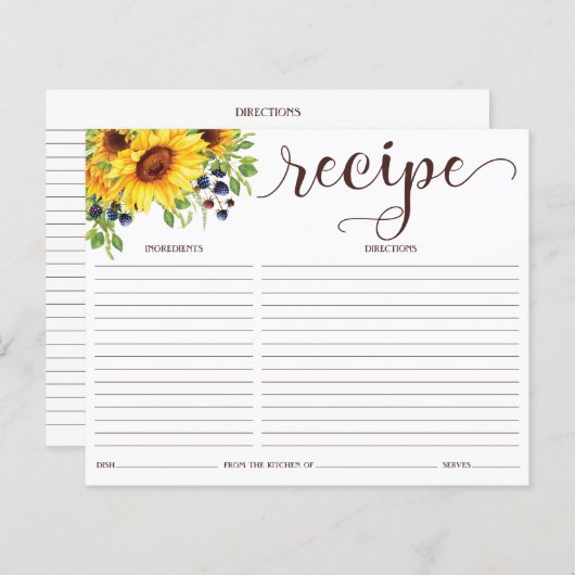 ひまわりブライダルシャワーレシピカード (正面/裏面)