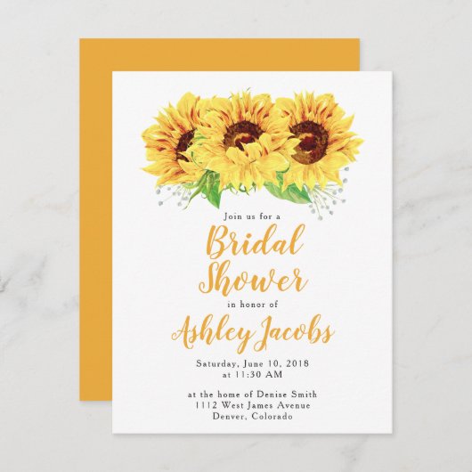 ひまわりブライダルシャワー招待水彩 招待状 (正面/裏面)