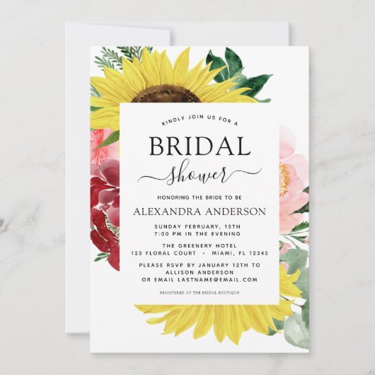 ひまわりブライダルシャワー春フローラ水彩 招待状 (正面)